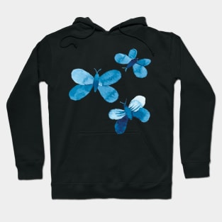 watercolor butterflies and flowers in blue, seamless repeat pattern Hoodie